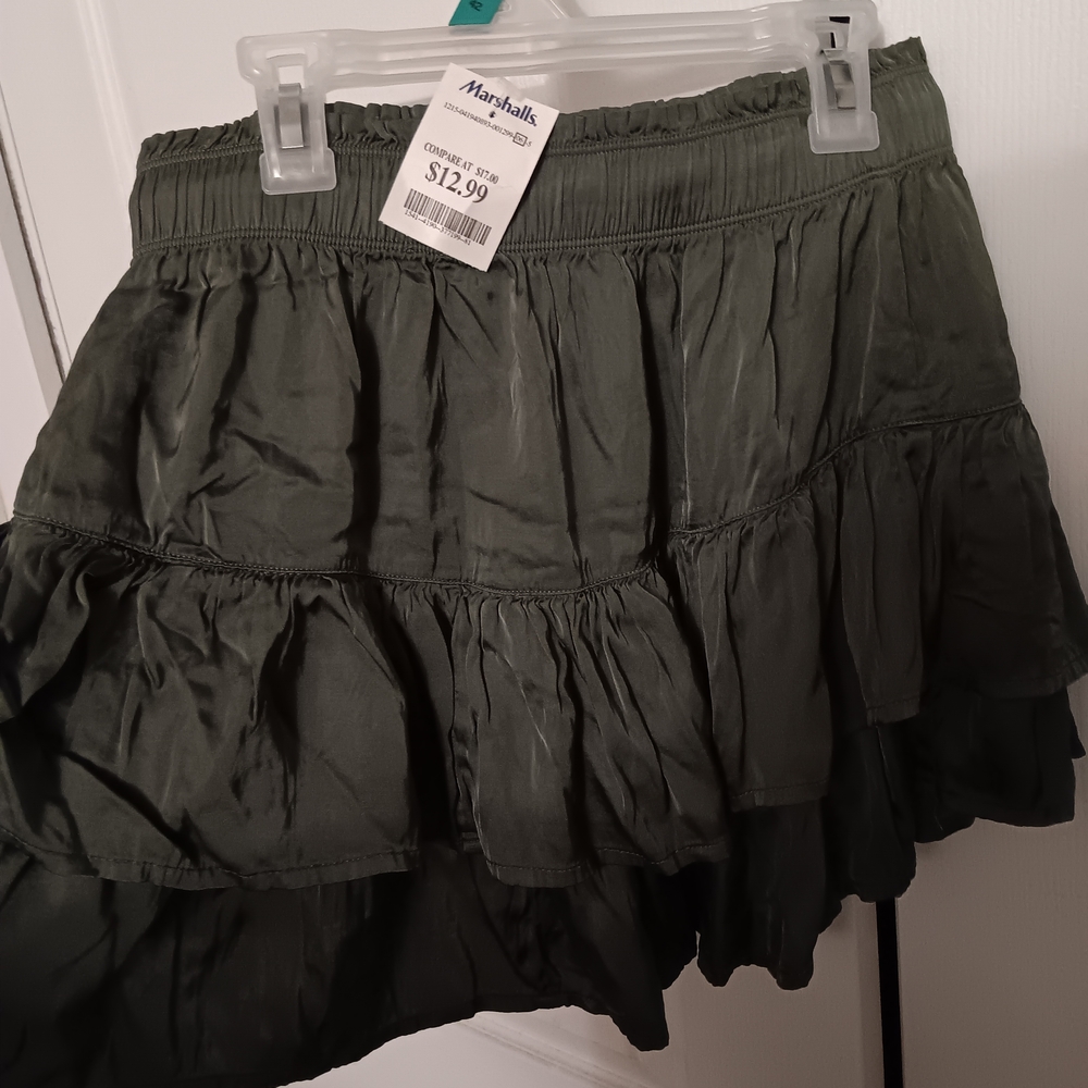 Aerie Dark Green Tiered Mini Skirt